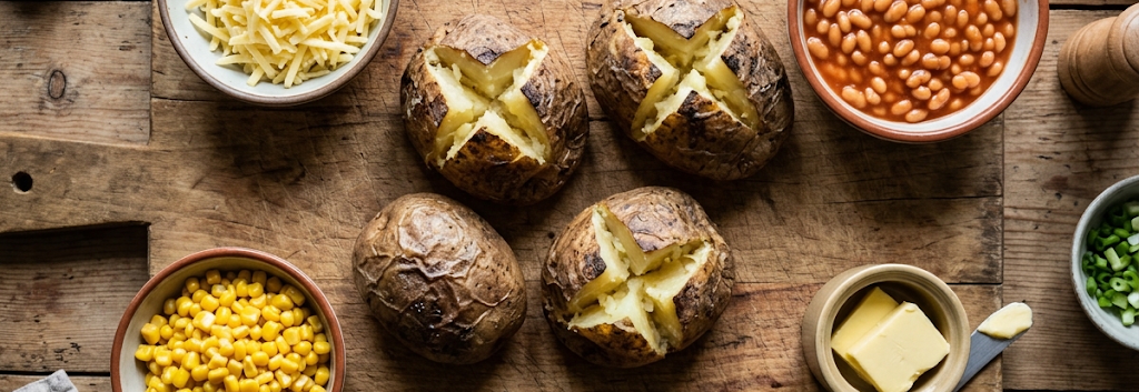 Jacket potatoes with separate topping pots